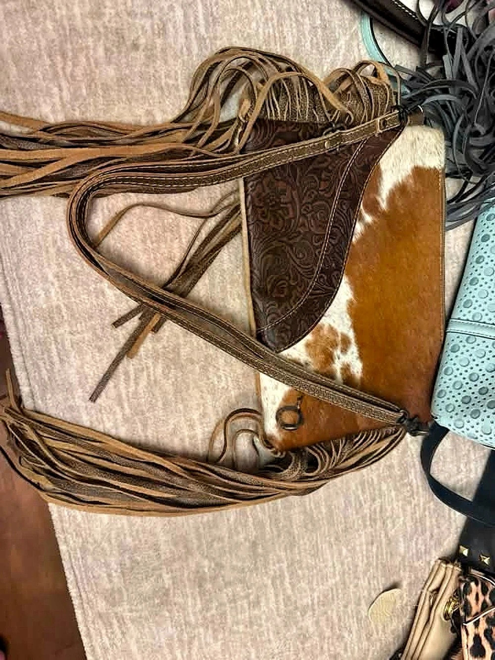 American Darling Fringe Crossbody Bag in Brown & White